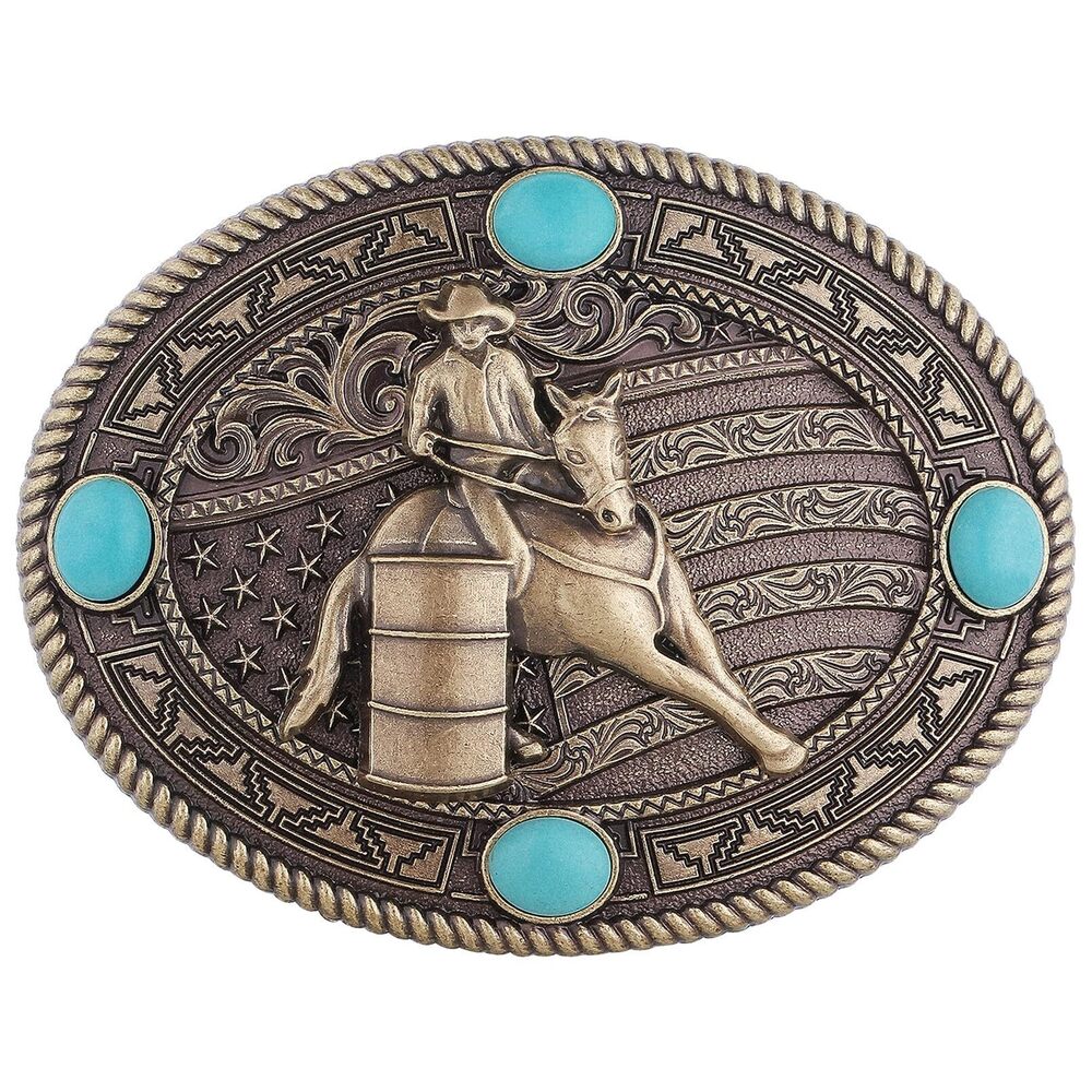 8214 Western Belt Buckles Turquoise American Flag Rodeo Belt Buckle Cowboy